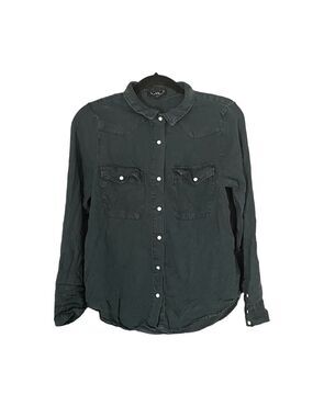 VELVET HEART Snap Button Front Long Sleeve Blouse Navy Blue S